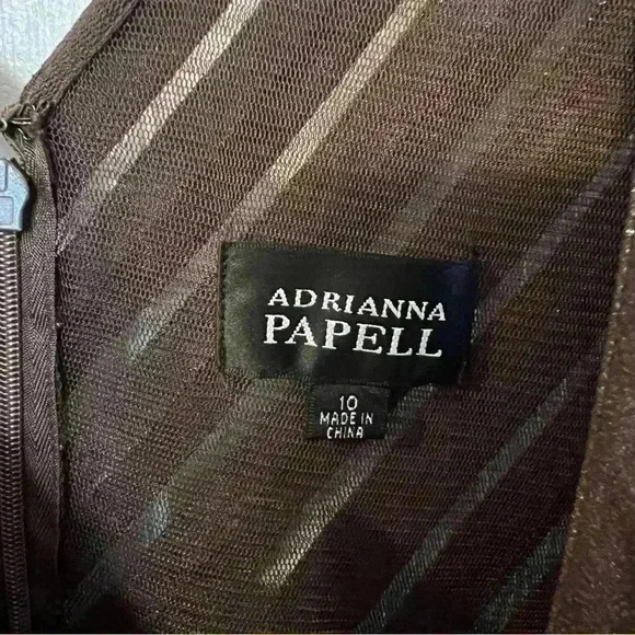 Adrianna Papell Smoky Charcoal Brown Tiered Dress Formal Wedding Guest Size 10 - Picture 4 of 7